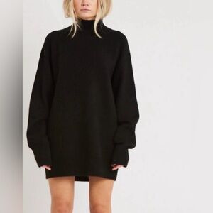 Boa - Soft brushed knit, high neck, Black Turtleneck Mini Dress